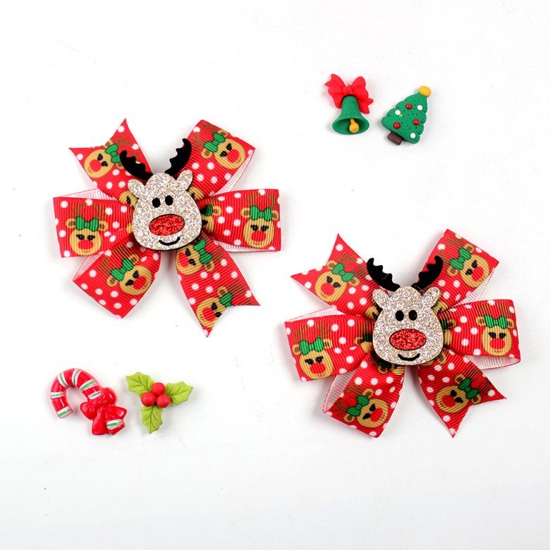 2pcs/set christmas reindeer Pinwheel hair bow for girl 2pcs/set christmas reindeer Pinwheel hair bow for girl