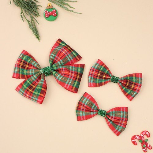 3pcs/set Christmas Hair Bow Clips Christmas Tartan Bow Set 