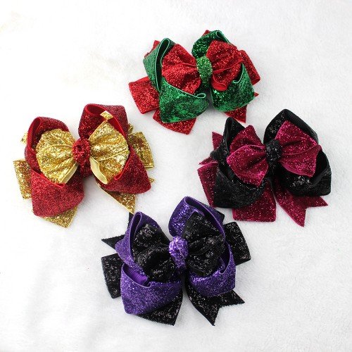  Christmas Stacked Glitter Bow Hair Clip