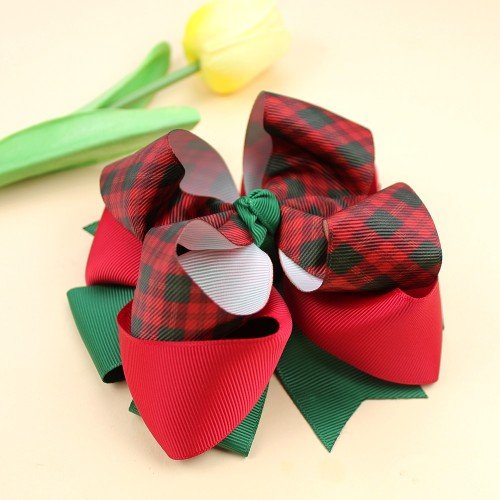 Winter Hair Bow Clip for Girls Christmas Plaid Big Hair Bows Kids Christmas Santa BowKnot Check Hair Accessories