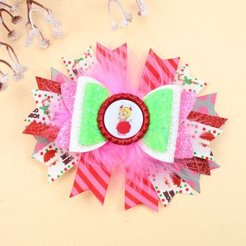 Winter Christmas Feather Hair Bow, Girls Christmas Glitter Hair Clips,  Toddler Kids Santa Holiday Hair Accessories