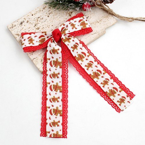  Christmas Long Tail Eyelet Edge Bow Hair Clip for Girls Gingerbread Man Santa Hair Bows for Winter Hair Accessories