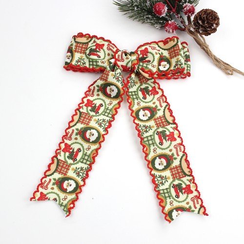  Christmas Moonstitch Long Streamer Bow Scalloped Edge Santa Gingerbread Ribbon Bow Winter Snowflake Hair Accessories