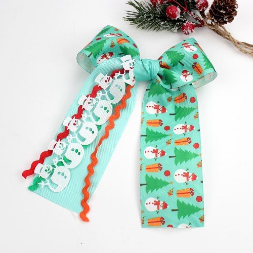 Christmas Print Bow Hair Ties with Wavy Streamers, Christmas Print Bow Hair Ties with Wavy Streamers,