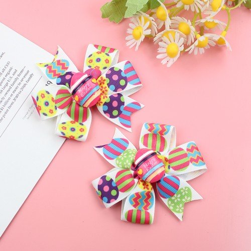 Easter Pinwheel Bunny Hair Bow Clips Colorful Egg Bow Chick Peep Hair Bow Clips Kids Festival Hair Accessories
