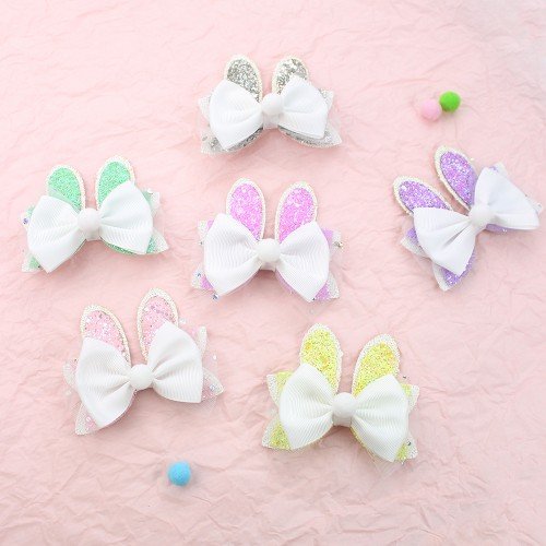 2pcs/set Spring Easter Festival Rabbit Ear Glitter Hair Clip 