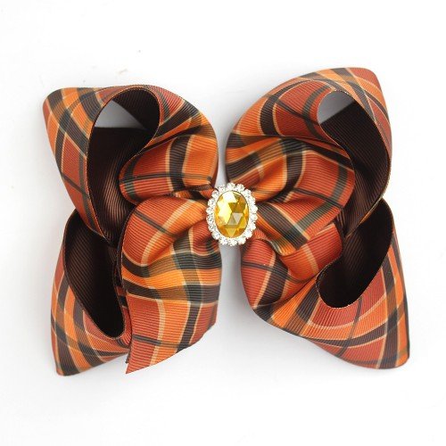 4.5'' Fall Bows Clip Girls Thanksgiving Turkey Hair Bows Clip Headband with Rhinestone Plaid Check Bows for Autumn