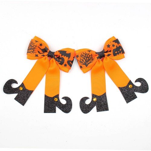Halloween boot Glitter Hair Bow Clip,set halloween  boots hair clip