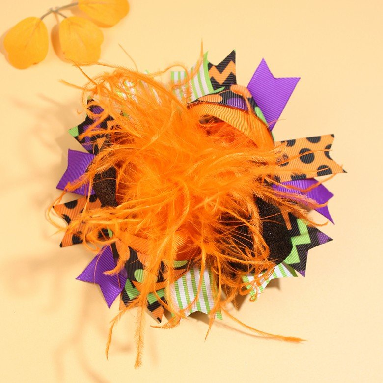 Thanksgiving Day Hair Bow Clip, Halloween Feather Bows ,Holiday Turkey Feather Bows for Girls Thanksgiving Day Hair Bow Clip, Halloween Feather Bows ,Holiday Turkey Feather Bows for Girls