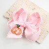 Halloween Embroidered Hair Bow Scalloped Ribbon Pumpkin Trick Or Treat Hair Clip For Little Girls
