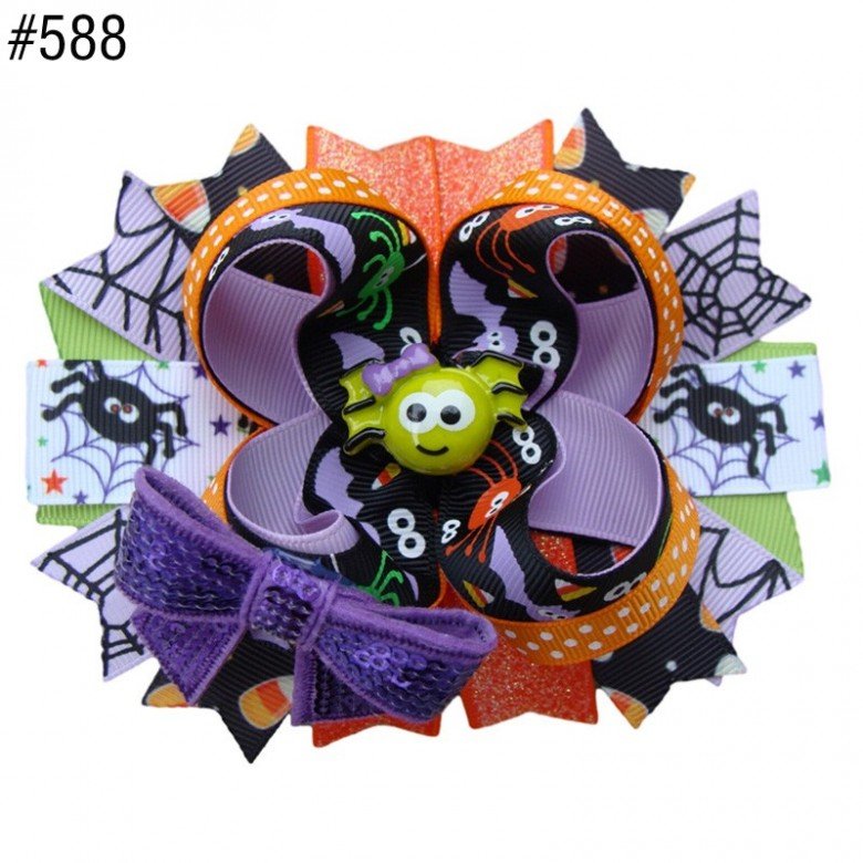 halloween Pumpkin Spider Pattern hair bows halloween Pumpkin Spider Pattern hair bows