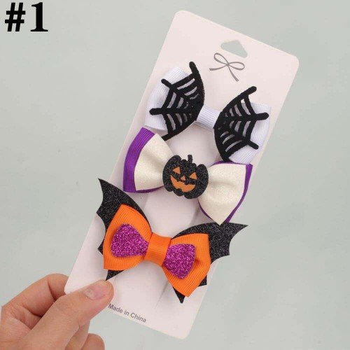  Halloween Bows girl Hair Clips Cartoon pumkin Bow Hairgrips bat hair clips 