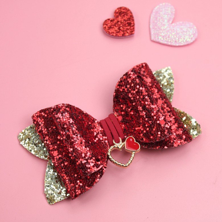 Valentine Day Glitter Hair Bows Clips Red Heart Glitter Leather Hair Clip Kids Hair Bow Accessories Valentine Day Glitter Hair Bows Clips Red Heart Glitter Leather Hair Clip Kids Hair Bow Accessories