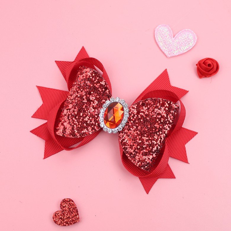 Valentine Day Glitter Hair Bows Clips ,Red Heart Glitter Leather Hair Clip ,Kids Hair Bow Valentine Day Glitter Hair Bows Clips ,Red Heart Glitter Leather Hair Clip ,Kids Hair Bow