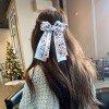 Spring Summer Floral Flower Long Tail Sailor Hair Bow Clip Pastel Floral Long Tail Hair Bows with Rhinestone