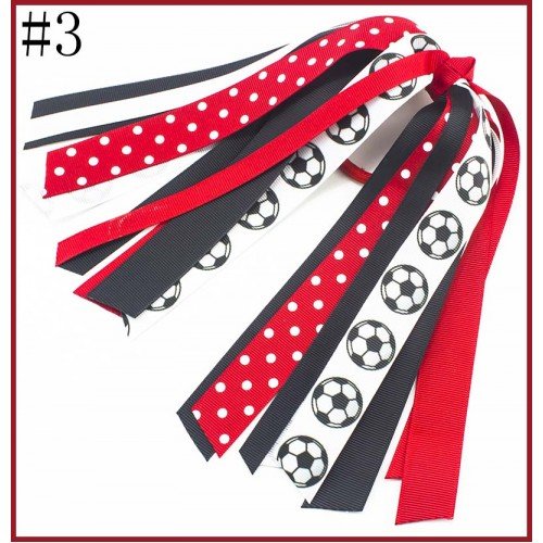 Soccer Sports Streamer Hair Bow, Football Print Ribbon Ponytail Holder for Girls