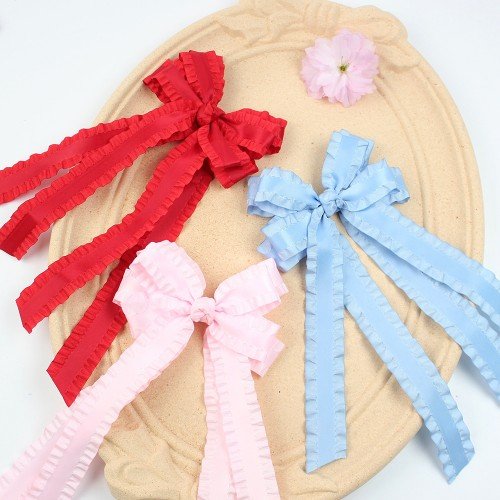  Elegant Solid Color Ruffle Ribbon Bowknot Shaped Hair Clips 
