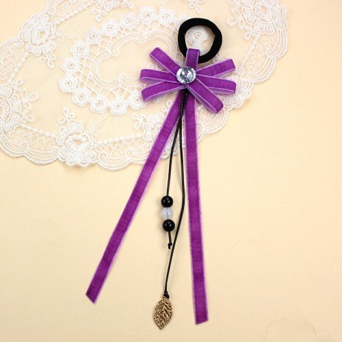 Girls Party Velvet Hair Tie with Rhinestone for Girls Princess Head Ornament Hair Tie Velvet Long Tail Sailor Hair Tie