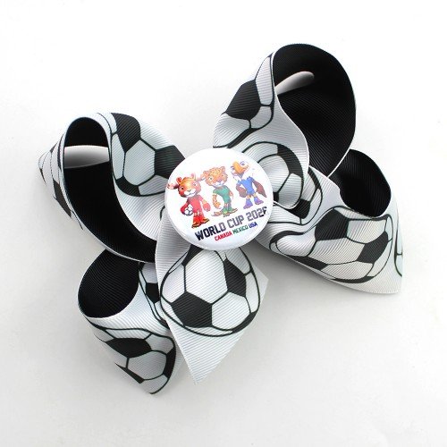 2026 World Cup Soccer Hair Bow with Soccer Button Badge for Girls Sport Soccer Themed Countries Bows for Fans